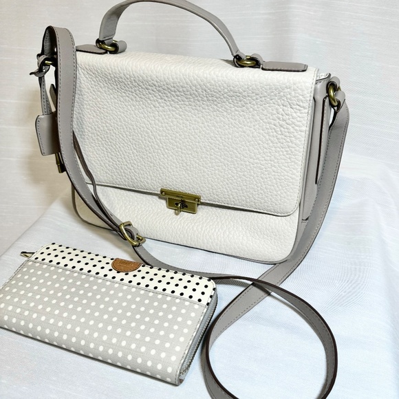 Fossil Bundle Pebbled Leather Crossbody, Satchel, Messenger Handbag + Wallet - Picture 3 of 13